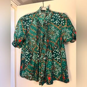 Green Red and White patterned Blouse